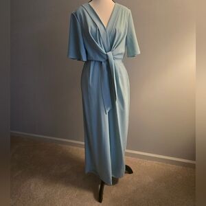 Elegant Light Blue Wrap Dress